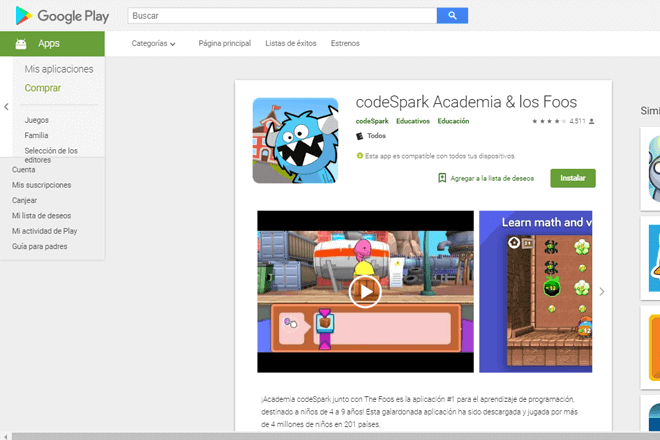 codeSpark es ideal que que niños de 4 a 9 años aprendan los fundamentos de la programación