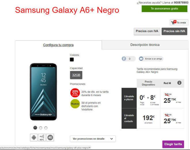 Comprar el Galaxy A6+ en Vodafone