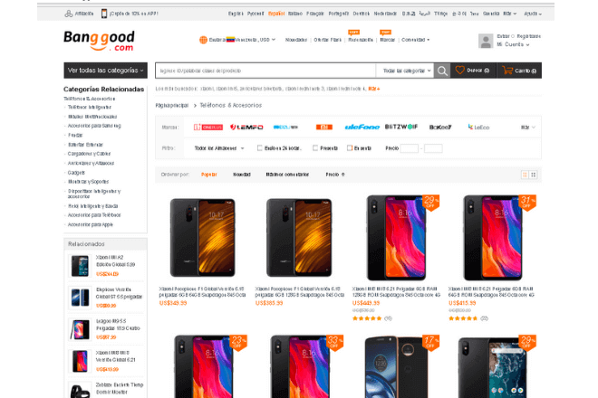 banggood, mejores páginas para comprar móviles chinos