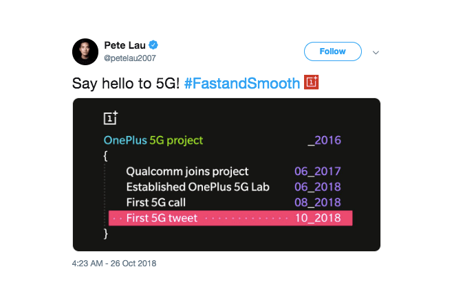 Pete Lau hizo el primer tuit 5G del mundo