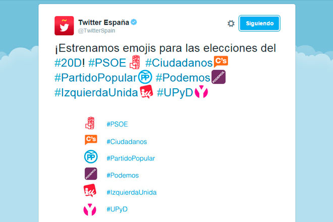 Las elecciones españolas del 20D toman Twitter con nuevos emojis