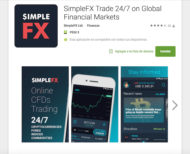 simpleFx es una plataforma para invertir en criptomonedas incluso desde el móvil