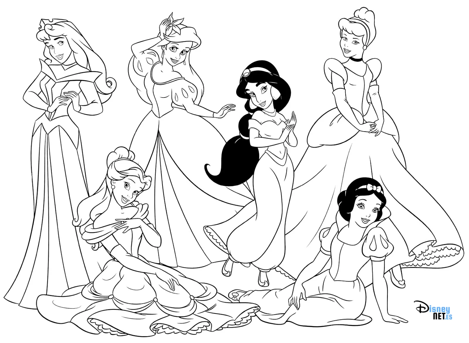 Dibujos para imprimir y colorear de princesas de Disney y de cuentos