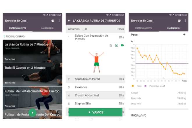 Imagen de pantallas de móvil de una app para bajar de peso