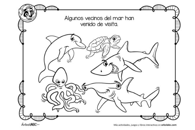 imágenes de dibujos de animales del mar en blanco y negro