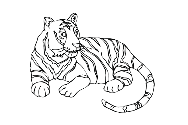imagen de un dibujo de un tigre en blanco y negro
