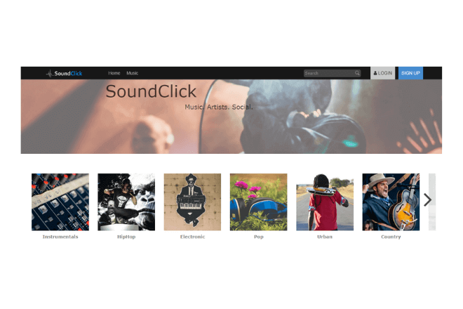 Home de SoundClick, una buena opción para descargar música de Internet
