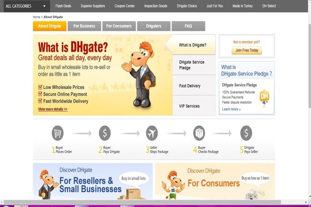 Captura de pantalla de la página web DHGate.com
