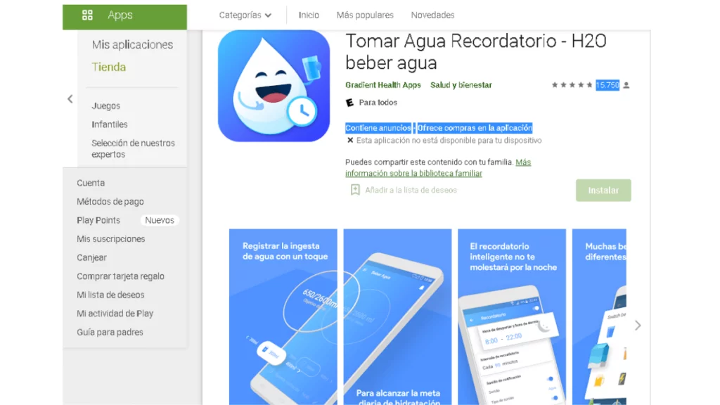 App para recordar beber agua. 
