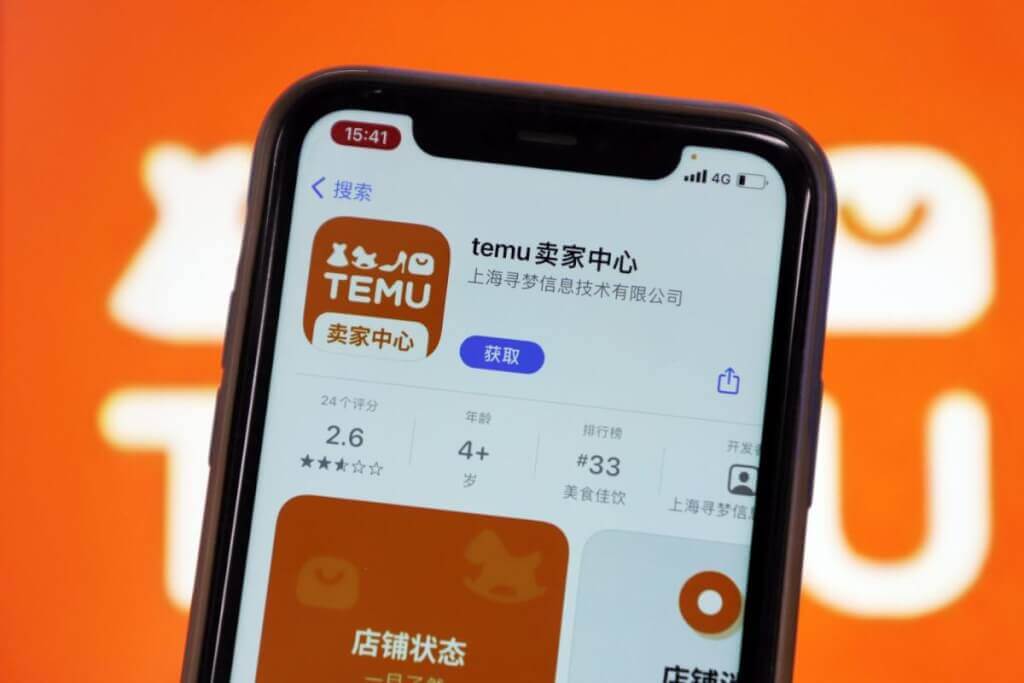 Móvil con app de Temu